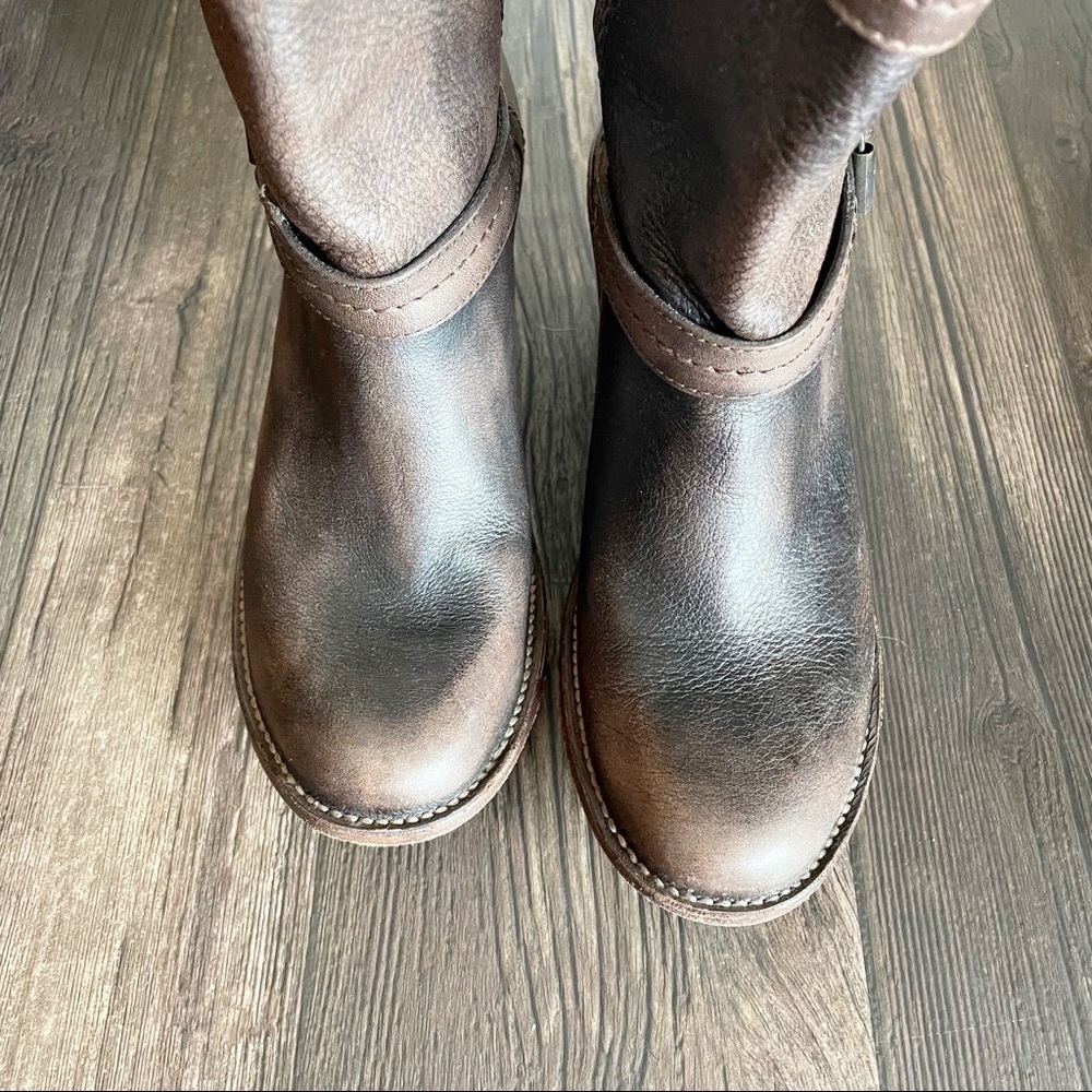 Frye Brown Leather Mid-Calf Buckle Boots - Picture 3 of 10